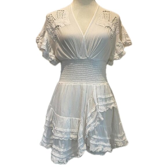 IRO designer white ruffled cotton dress crochet ruffle detail luxury S - Picture 2 of 8